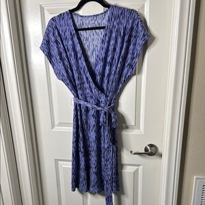 Nine West Women’s Wrap Dress Large Dolman Sleeve Geometric Tie Waist V Neck